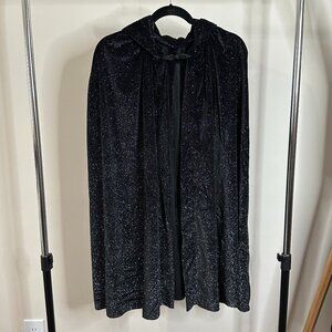 Handmade Black Hooded Cape with Silver Sparkles | Halloween Costume